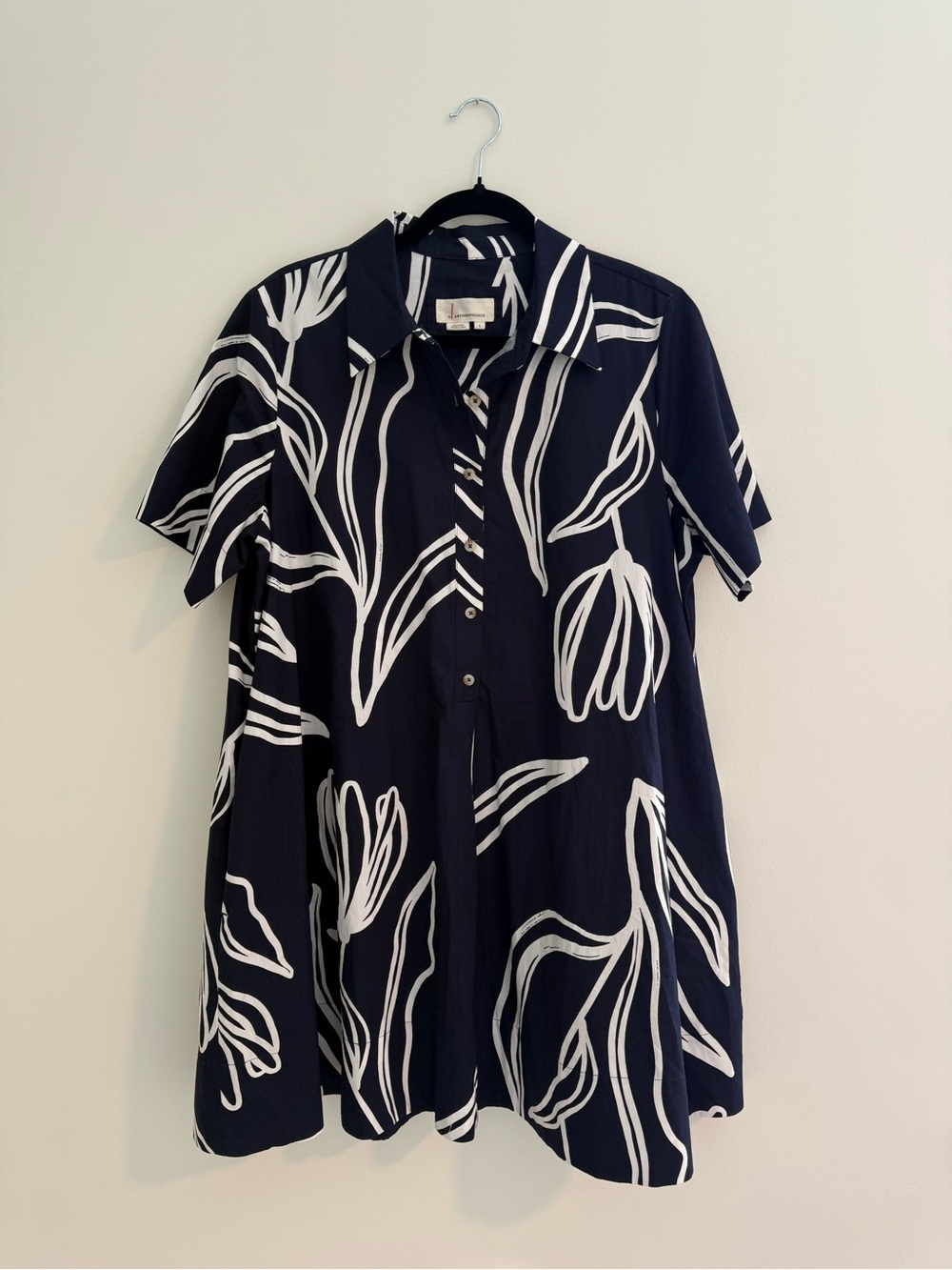 Anthropologie Navy with White Floral-Style Button Mini Dress